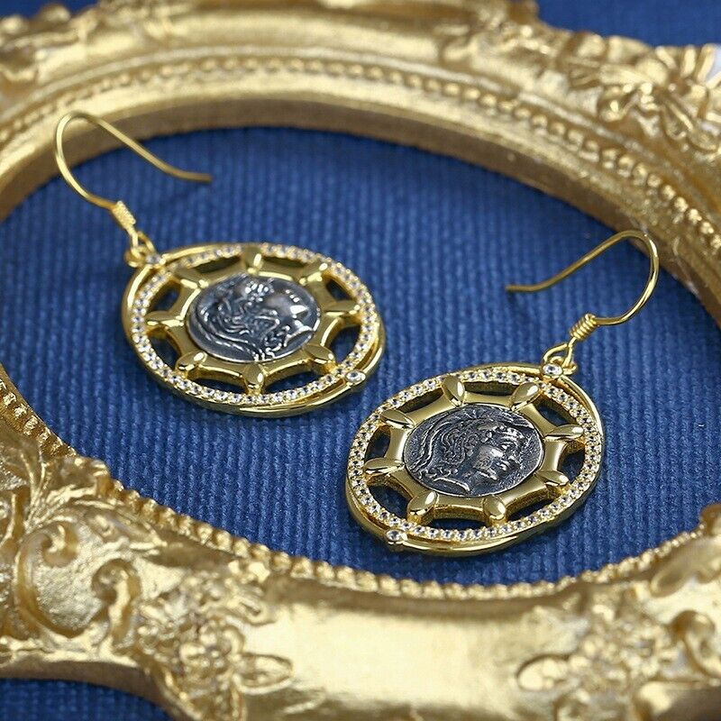 Boucles d'oreilles en pièces de monnaie grecques Athéna E1033