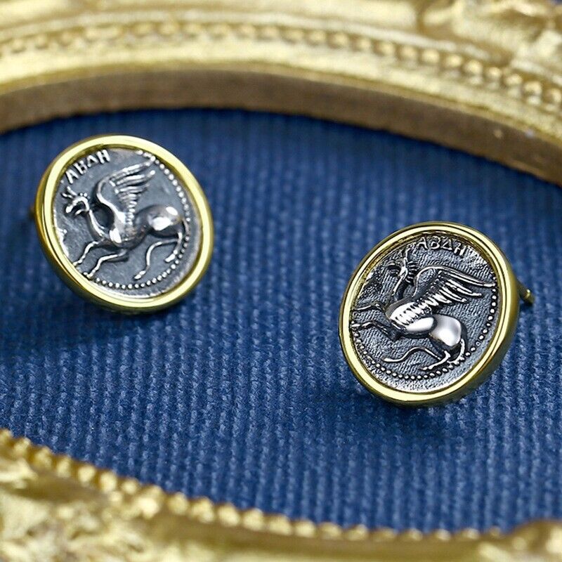 Boucles d'oreilles en pièces de monnaie grecques Gryphon Dolphin E1044