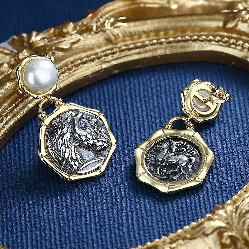 Boucles d'oreilles pièce de monnaie grecque Zeus E1021