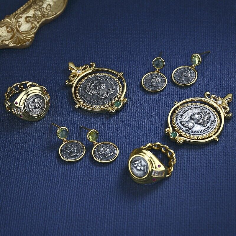 Boucles d'oreilles pièce de monnaie romaine d'Hadrien E1027