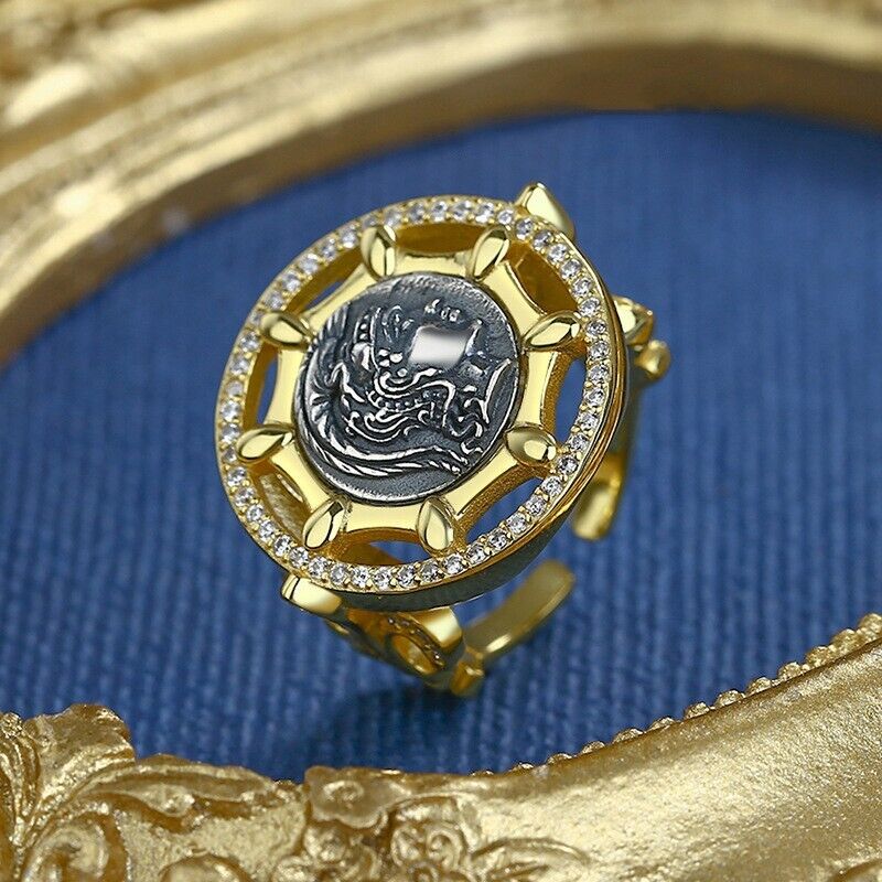 Bague de pièce de monnaie grecque Athéna étoilée R1072