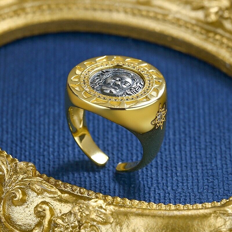 Bague grecque Hélios avec pièce de monnaie romaine R1018
