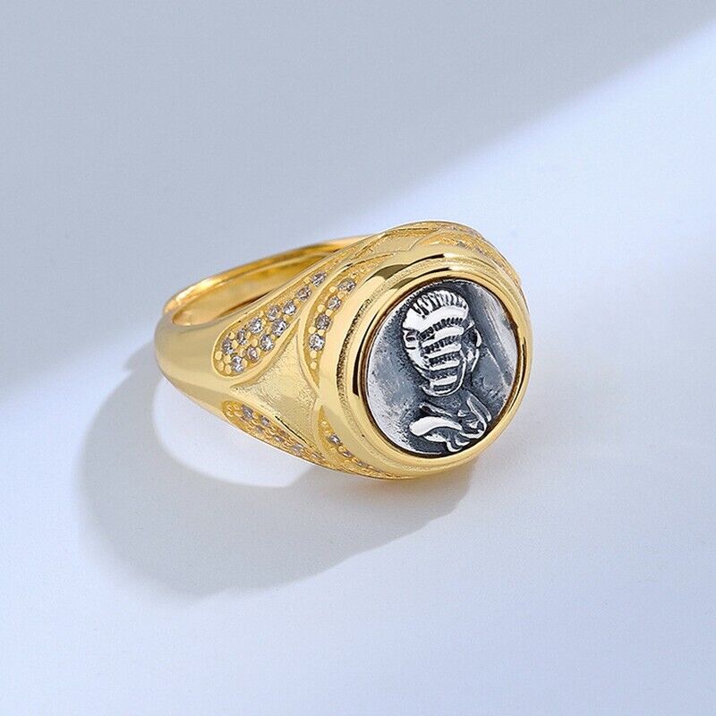 Bague CZ avec pièce de monnaie romaine antique R1046