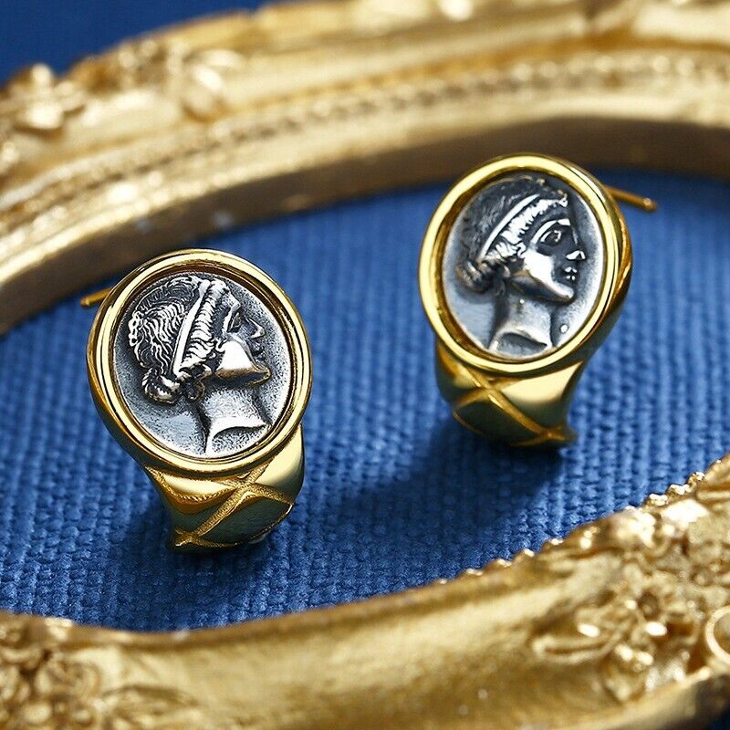 Boucles d'oreilles femme guerrière pièce de monnaie grecque E1042
