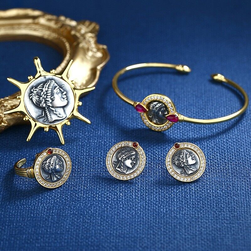 Bague de réplique de pièce de monnaie romaine antique Apollo R1043
