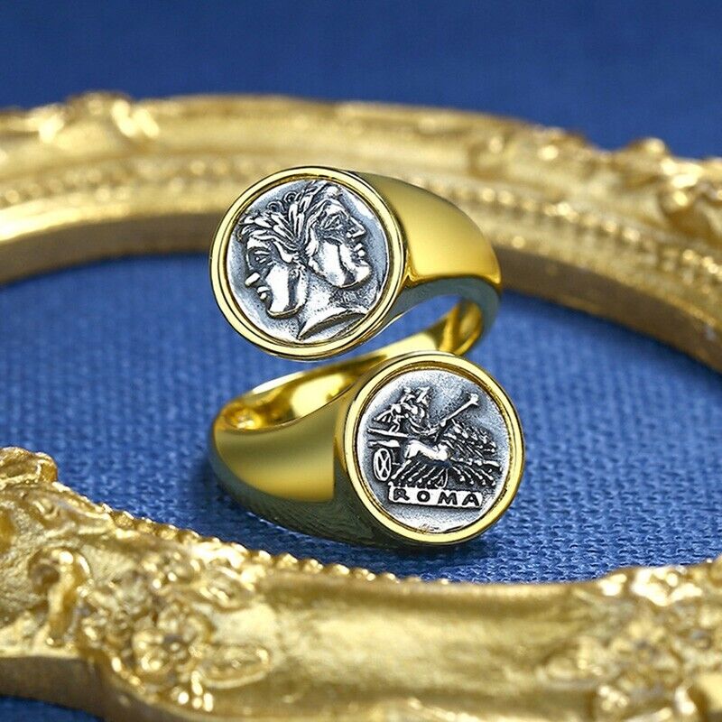 Bague pièce de monnaie romaine Janus R1028