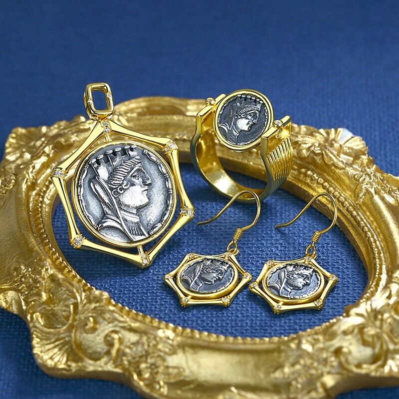 Richesse Tyche Réplique Bague de pièce de monnaie grecque R1041