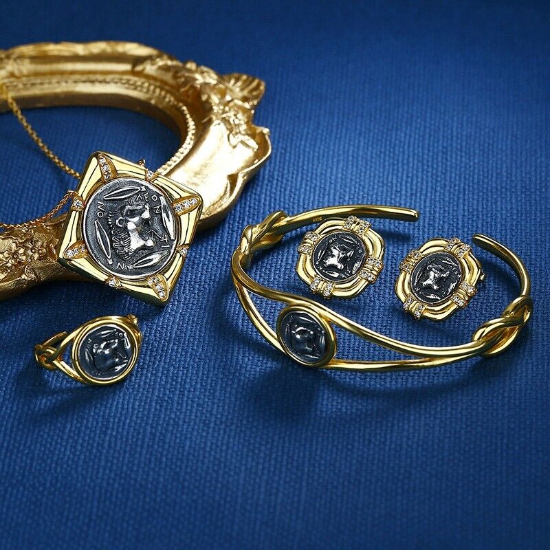 Boucles d'oreilles en pièces de monnaie grecques Lion rugissant E1015