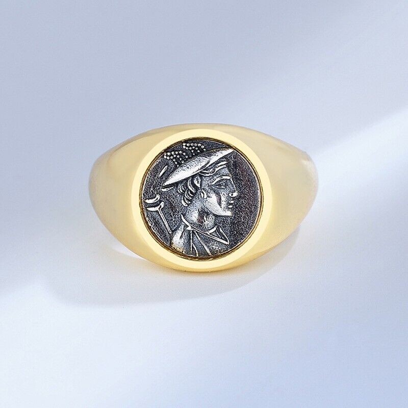 Bague de réplique de pièce de monnaie romaine Hermès grecque R1033