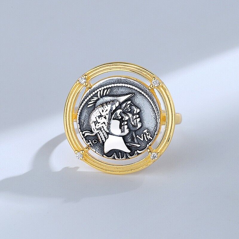 Bague de pièce de monnaie grecque antique Athéna R1047