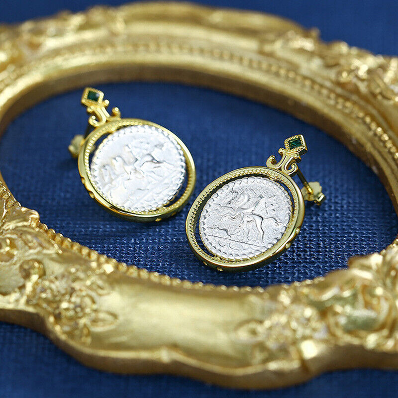 Boucles d'oreilles pièces de monnaie romaines rotatives E1066