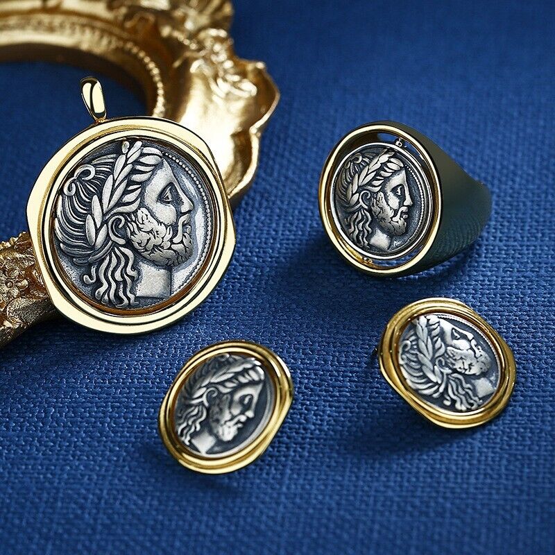 Pendentif réplique de pièce de monnaie grecque Zeus N1014