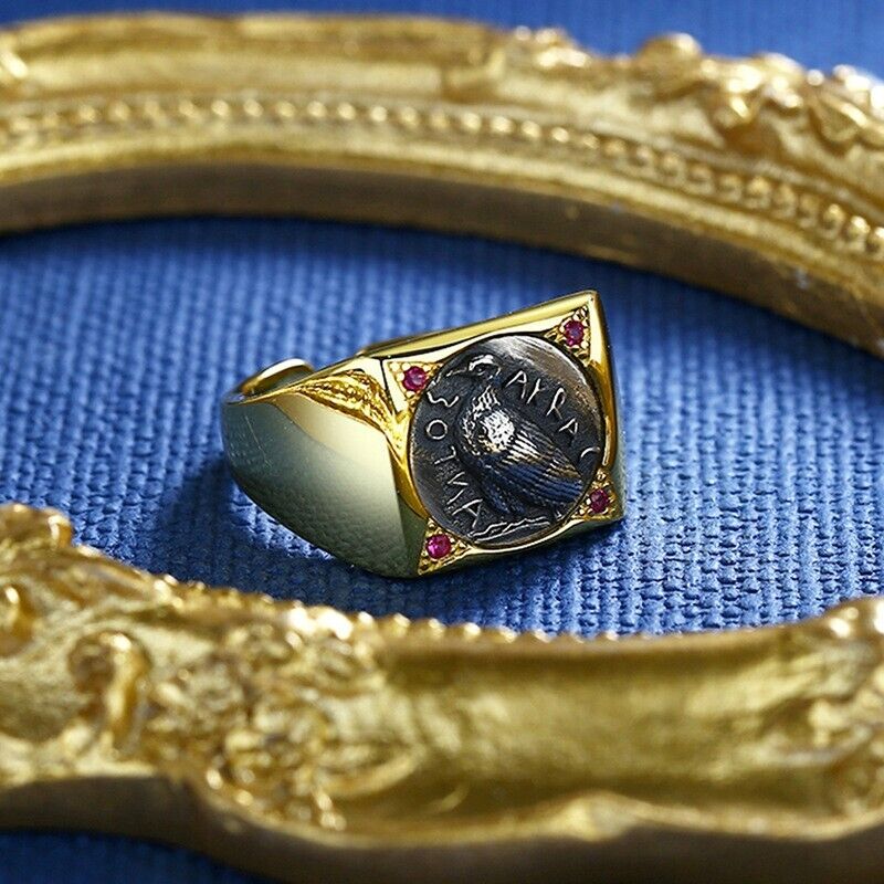 Bague de pièce de monnaie grecque, crabe sicilien, aigle de mer, R1077