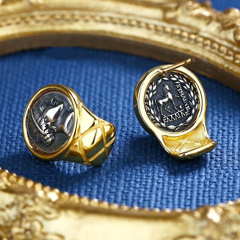 Boucles d'oreilles femme guerrière pièce de monnaie grecque E1042