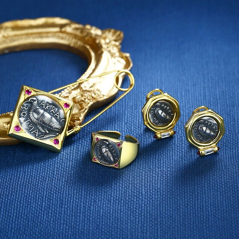 Boucles d'oreilles en forme de pièce de monnaie grecque, crabe, aigle de mer, E1003