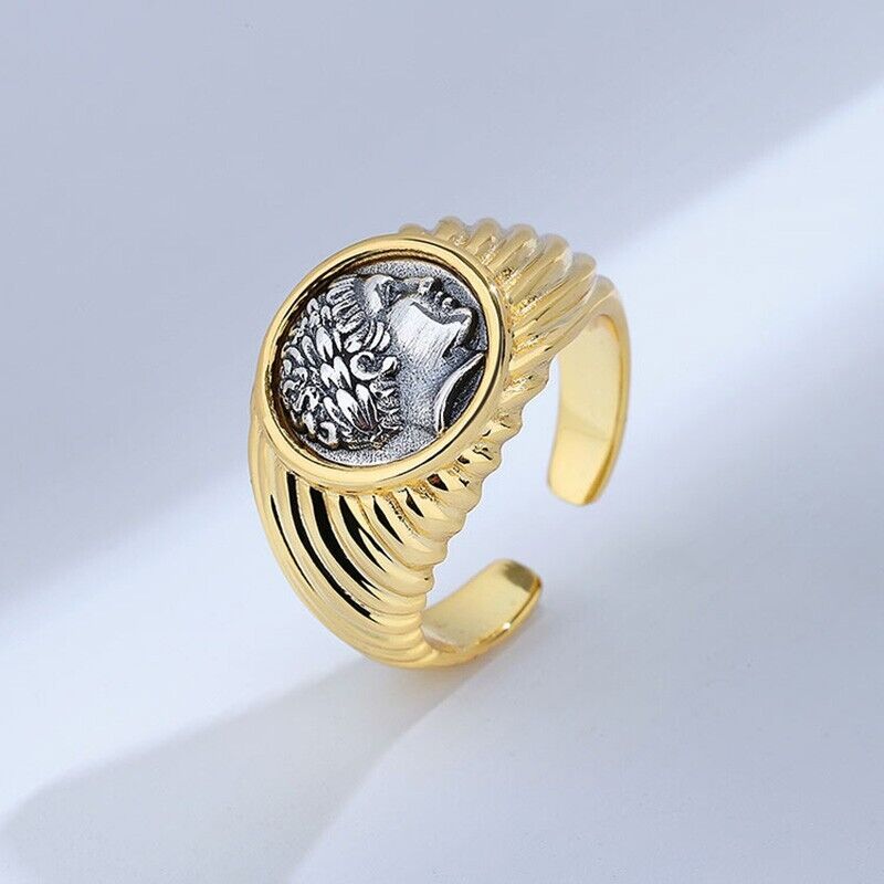 Bague de pièce de monnaie ancienne à motifs épais Apollo R1073
