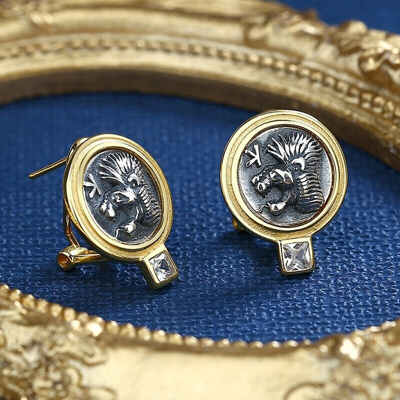 Boucles d'oreilles en pièces de monnaie grecques Lion et Sanglier E1071