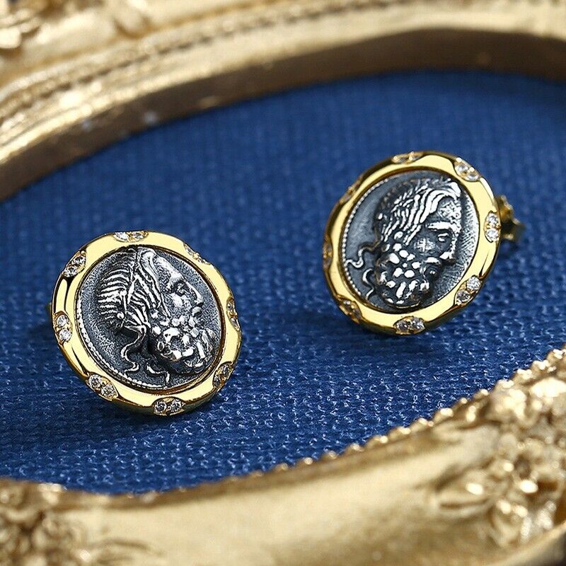 Boucles d'oreilles en pièces de monnaie grecques Poséidon E1070