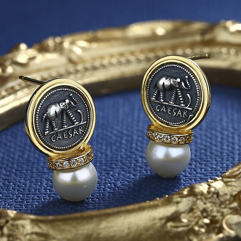 Boucles d'oreilles César en pièces de monnaie romaines E1009