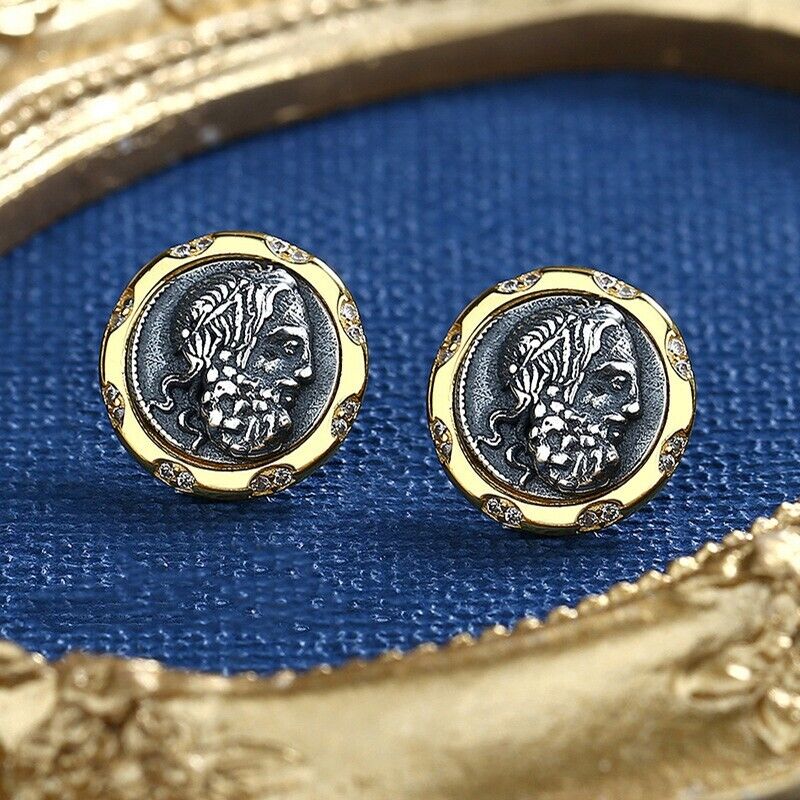 Boucles d'oreilles en pièces de monnaie grecques Poséidon E1070