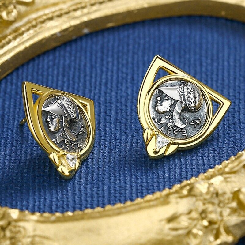 Boucles d'oreilles en pièces de monnaie grecques Athena Shield E1075