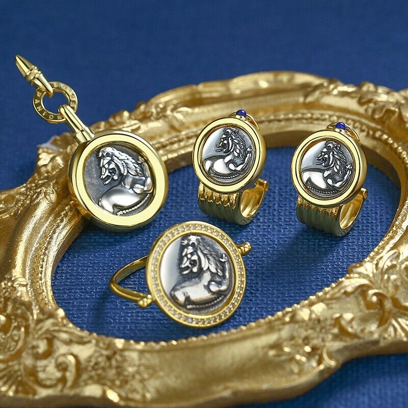 Bague à monnaie grecque CZ Halo Lion Flip R1059