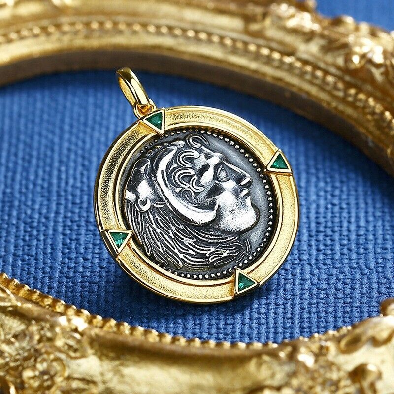 Pendentif réplique de pièce de monnaie grecque Hercules N1029