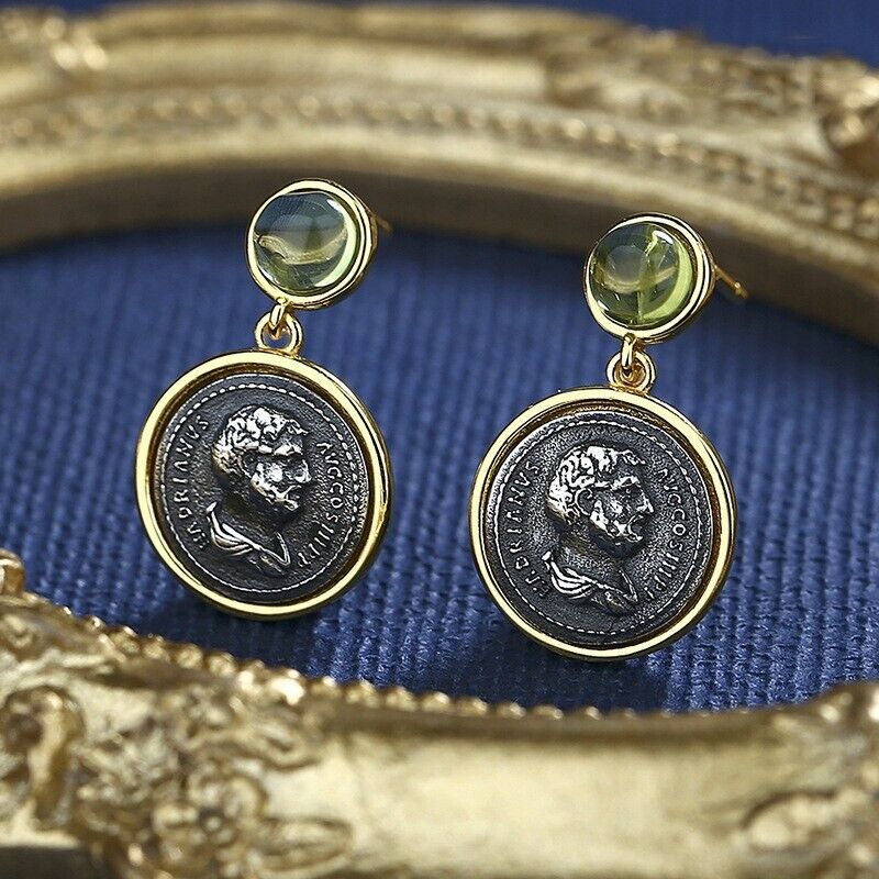 Boucles d'oreilles pièce de monnaie romaine d'Hadrien E1027