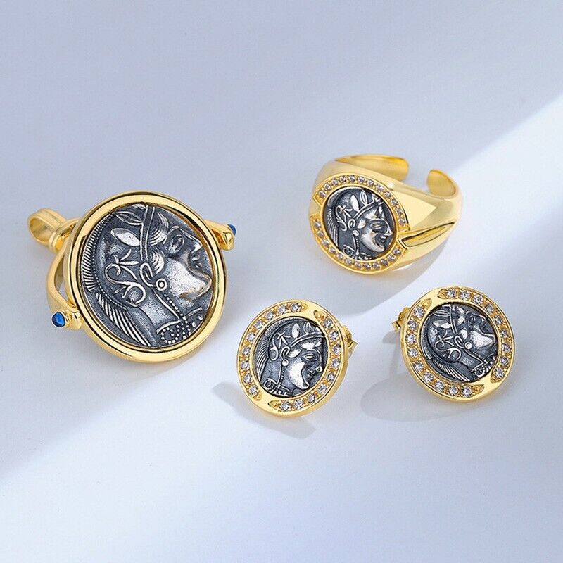 Boucles d'oreilles en pièces de monnaie grecques Athéna E1056