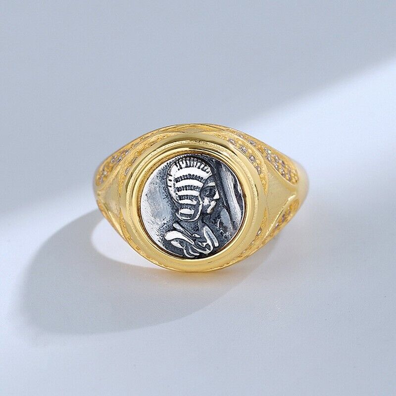 Bague CZ avec pièce de monnaie romaine antique R1046