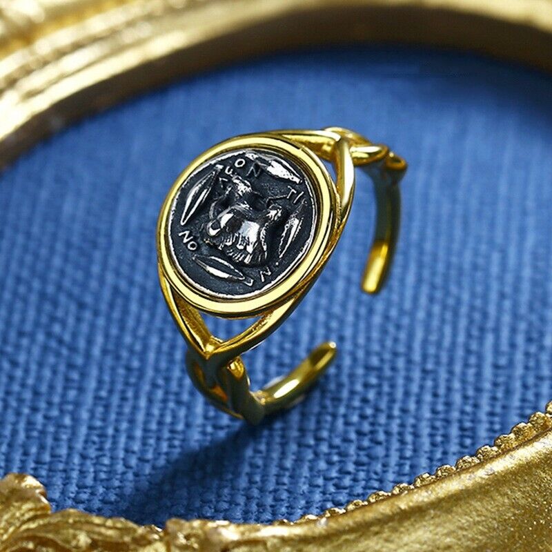 Bague réplique de pièce de monnaie du lion grec R1035