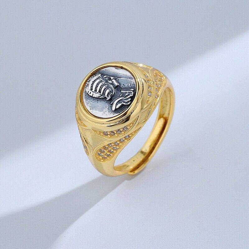 Bague CZ avec pièce de monnaie romaine antique R1046
