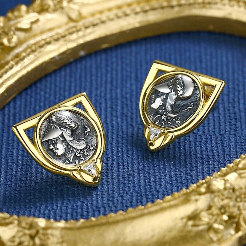 Boucles d'oreilles en pièces de monnaie grecques Athena Shield E1075