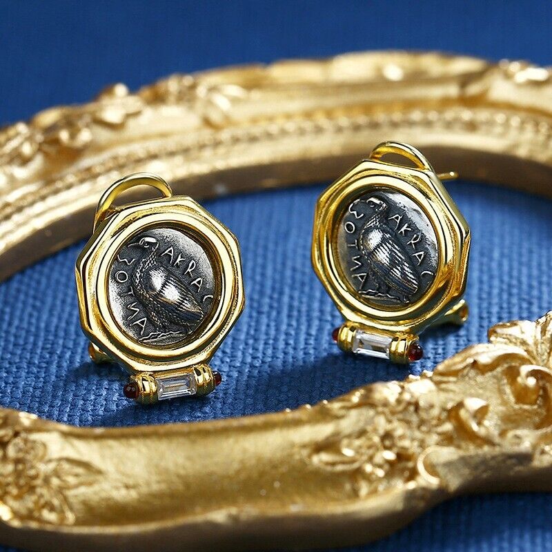 Boucles d'oreilles en forme de pièce de monnaie grecque, crabe, aigle de mer, E1003