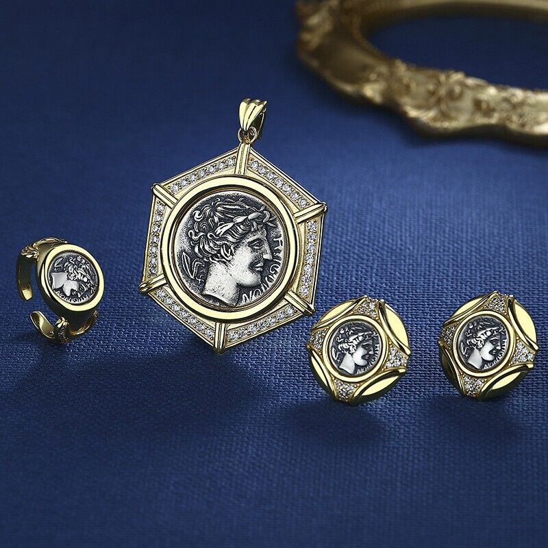 Boucles d'oreilles en pièces de monnaie grecques Apollo E1012