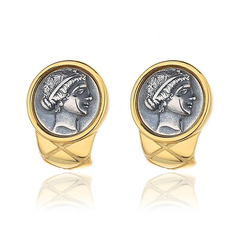 Boucles d'oreilles femme guerrière pièce de monnaie grecque E1042