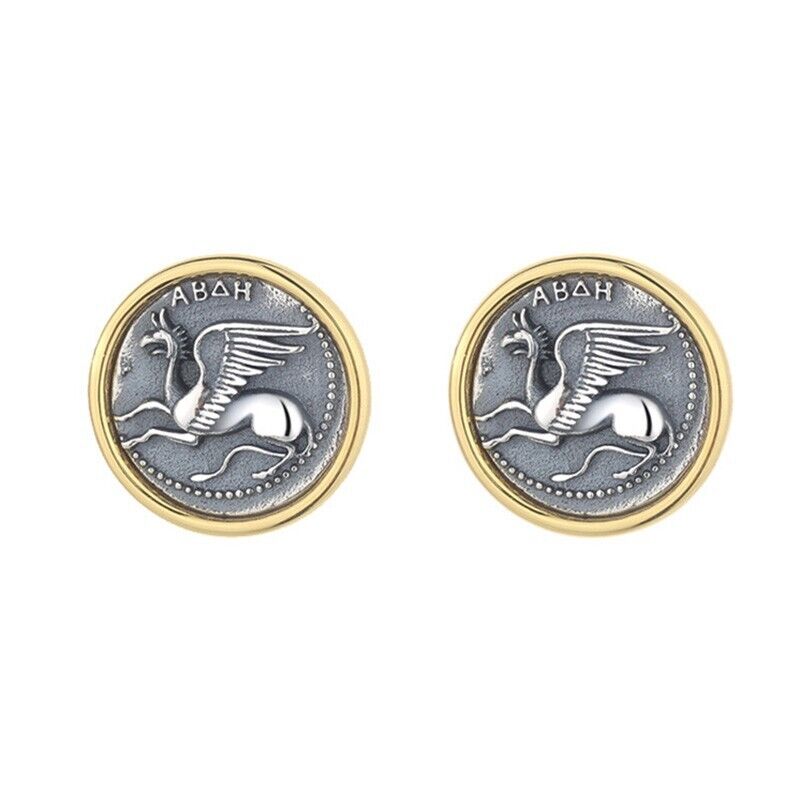 Boucles d'oreilles en pièces de monnaie grecques Gryphon Dolphin E1044