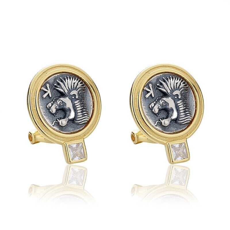 Boucles d'oreilles en pièces de monnaie grecques Lion et Sanglier E1071