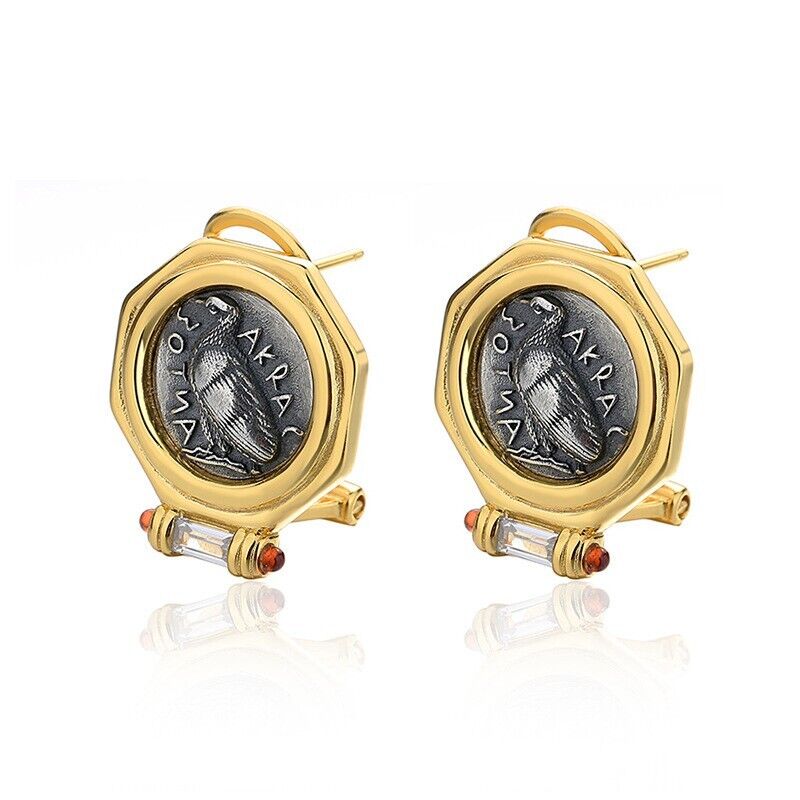 Boucles d'oreilles en forme de pièce de monnaie grecque, crabe, aigle de mer, E1003