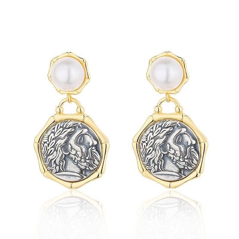 Boucles d'oreilles pièce de monnaie grecque Zeus E1021B
