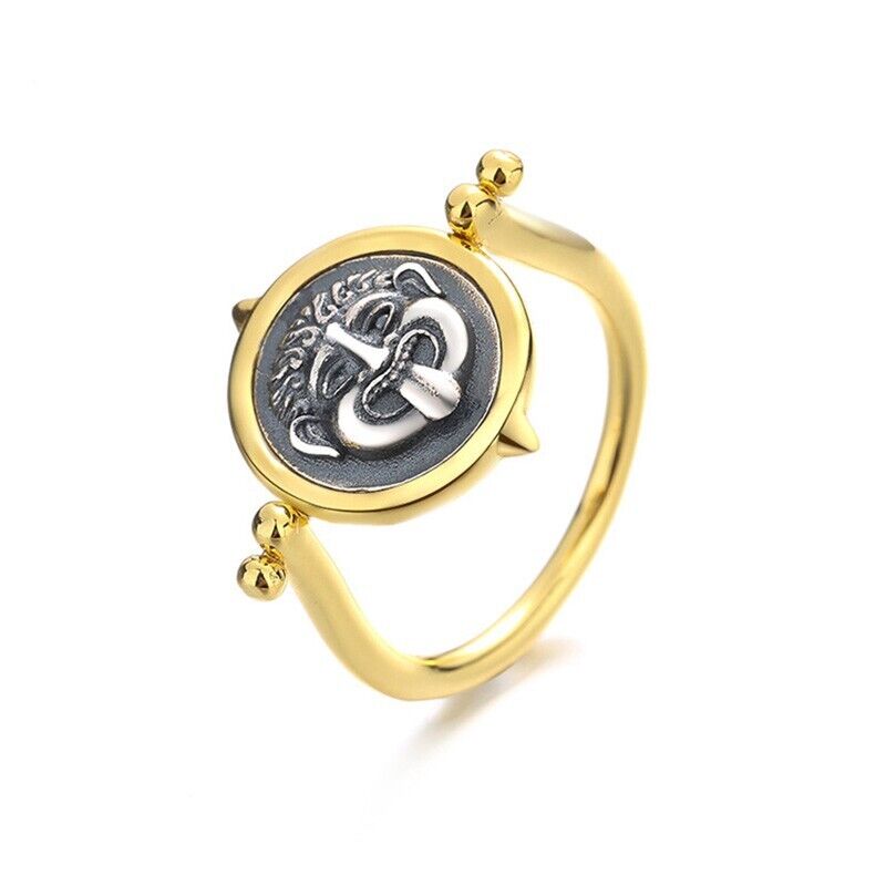Bague pièce de monnaie ancienne rotative Medusa R1070