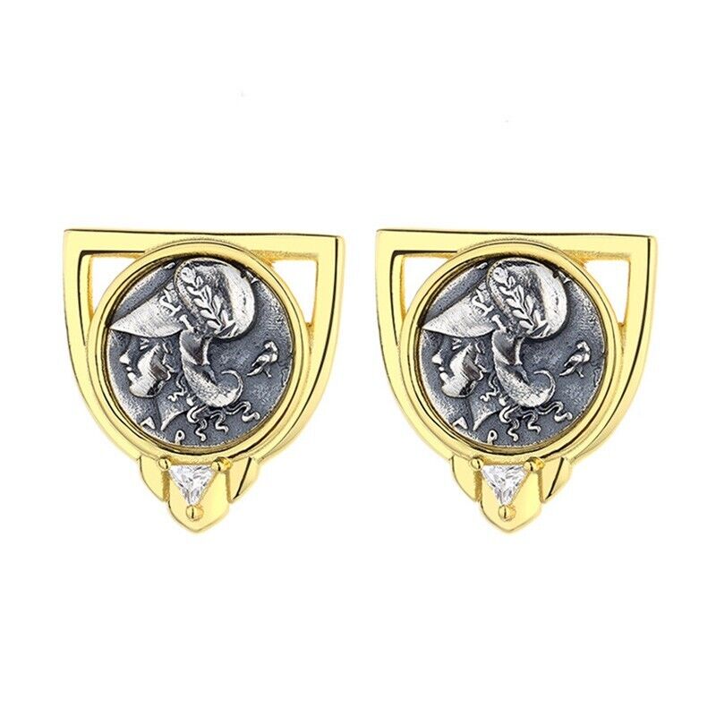 Boucles d'oreilles en pièces de monnaie grecques Athena Shield E1075