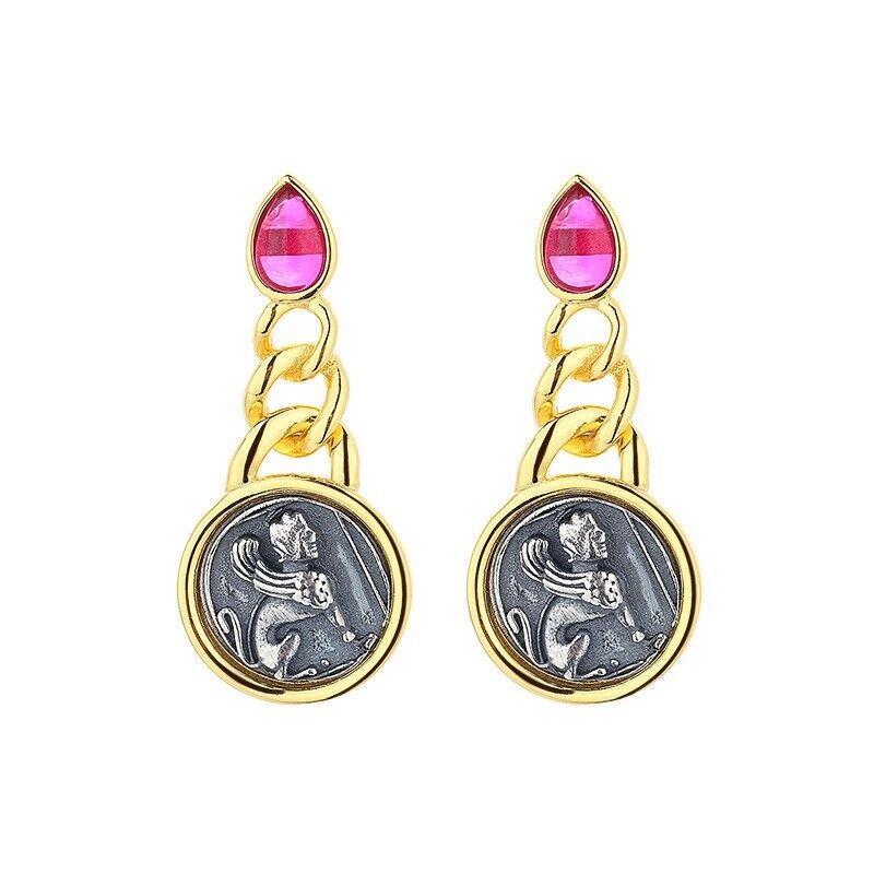Boucles d'oreilles en pièces de monnaie grecques Sphinx E1031