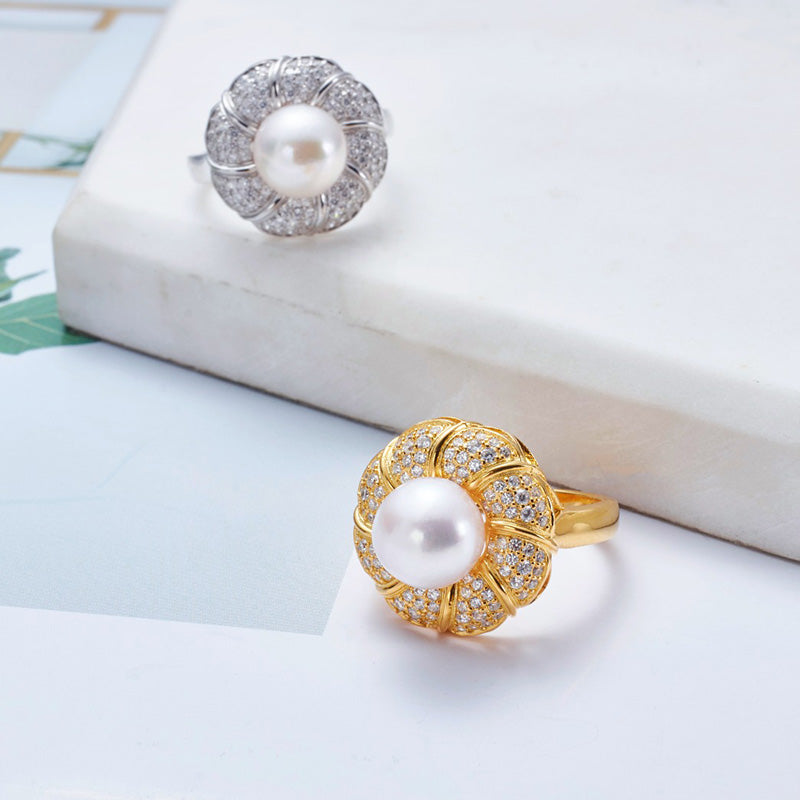 Bague florale en perles d'Akoya 5783