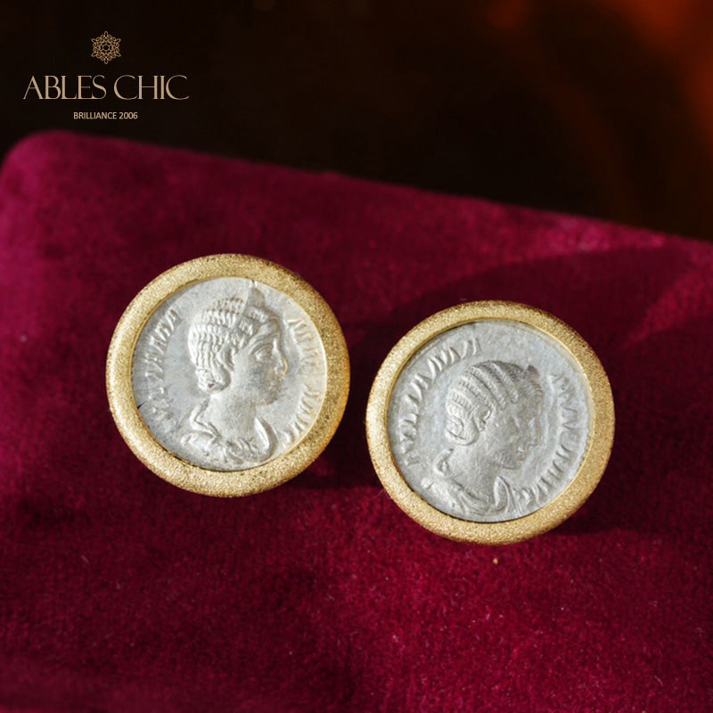 Boucles d’oreilles médaillon déesse byzantine