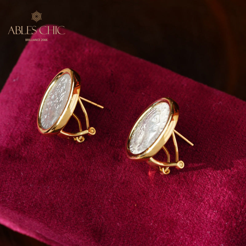 Boucles d’oreilles médaillon de lire byzantine