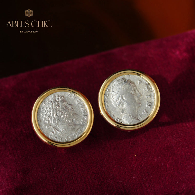 Boucles d’oreilles médaillon de lire byzantine