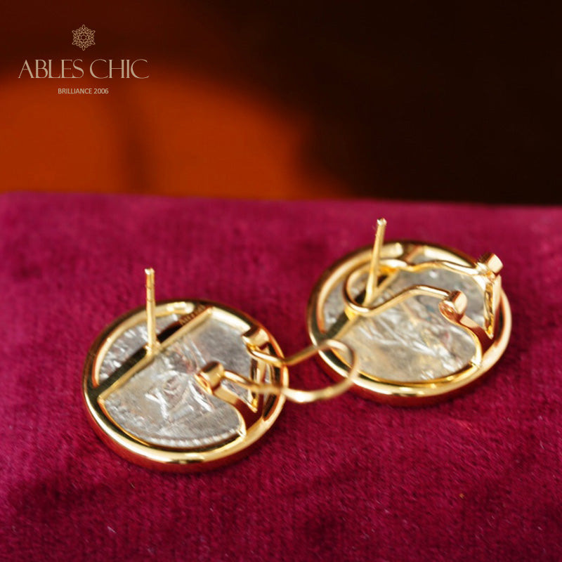 Boucles d’oreilles médaillon de lire byzantine