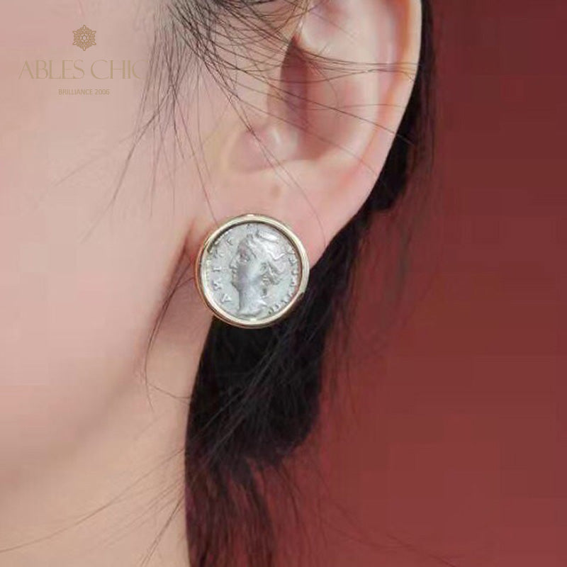 Boucles d’oreilles médaillon de lire byzantine