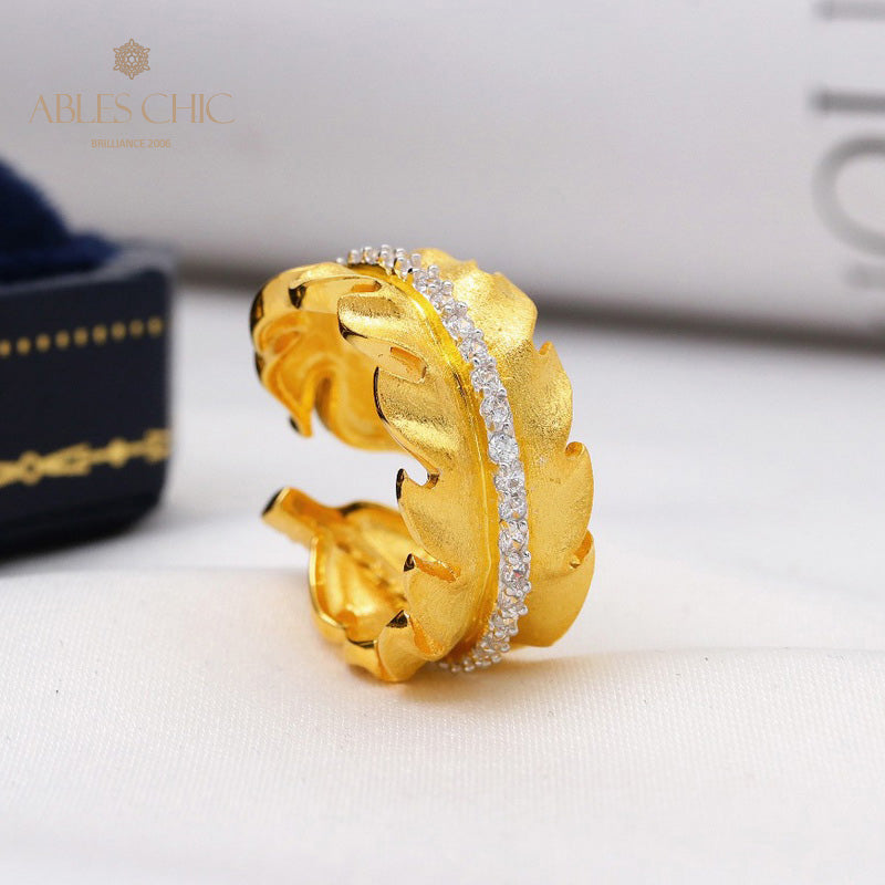 Bague Brossée Motif Feuille 5480